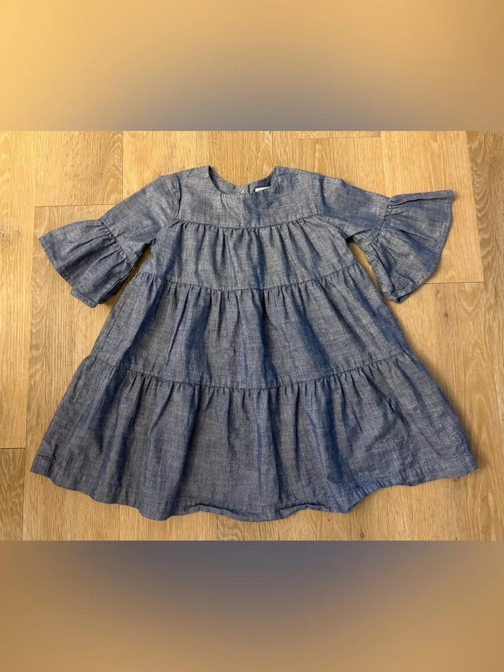Gymboree Girl's Size 4 Blue Tiered Chambray Dress with Fluted Sleeves